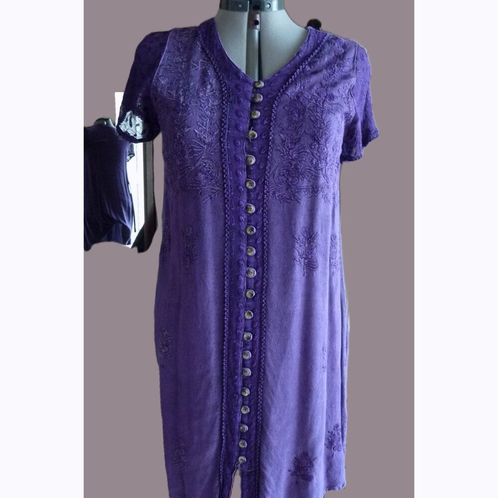 Y2k Coline Dress Button down Embroidered Lace Sleeve Fairy Boho Cottagecore M